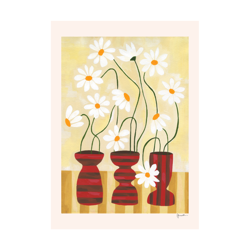 Daisies In Mini Striped Vases Print