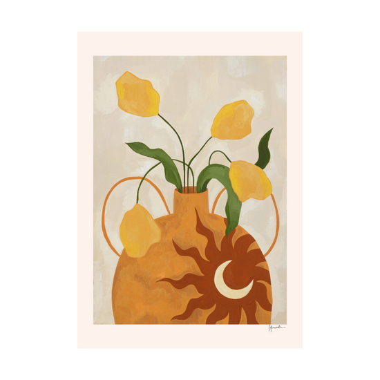 Yellow Flowers In Sun & Moon Vase Print