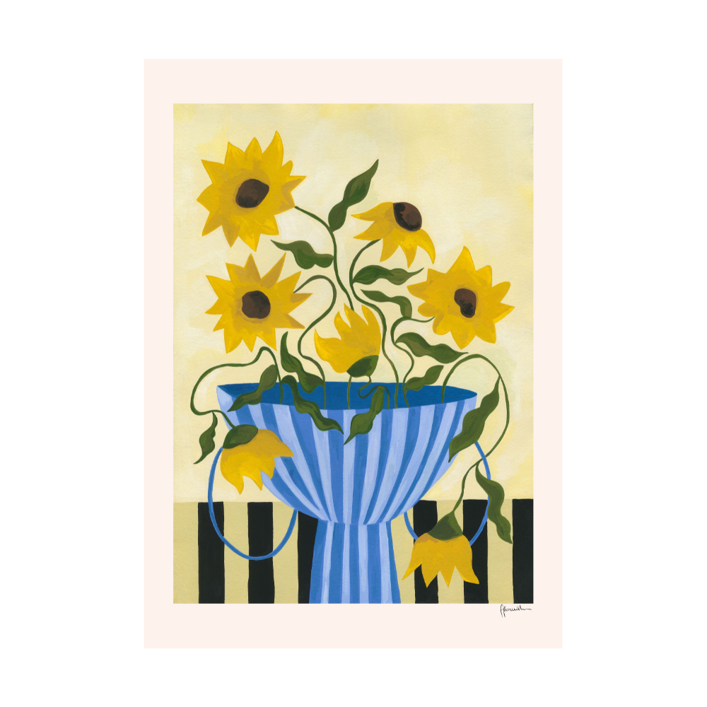 Sunflowers In Blue Vase Print