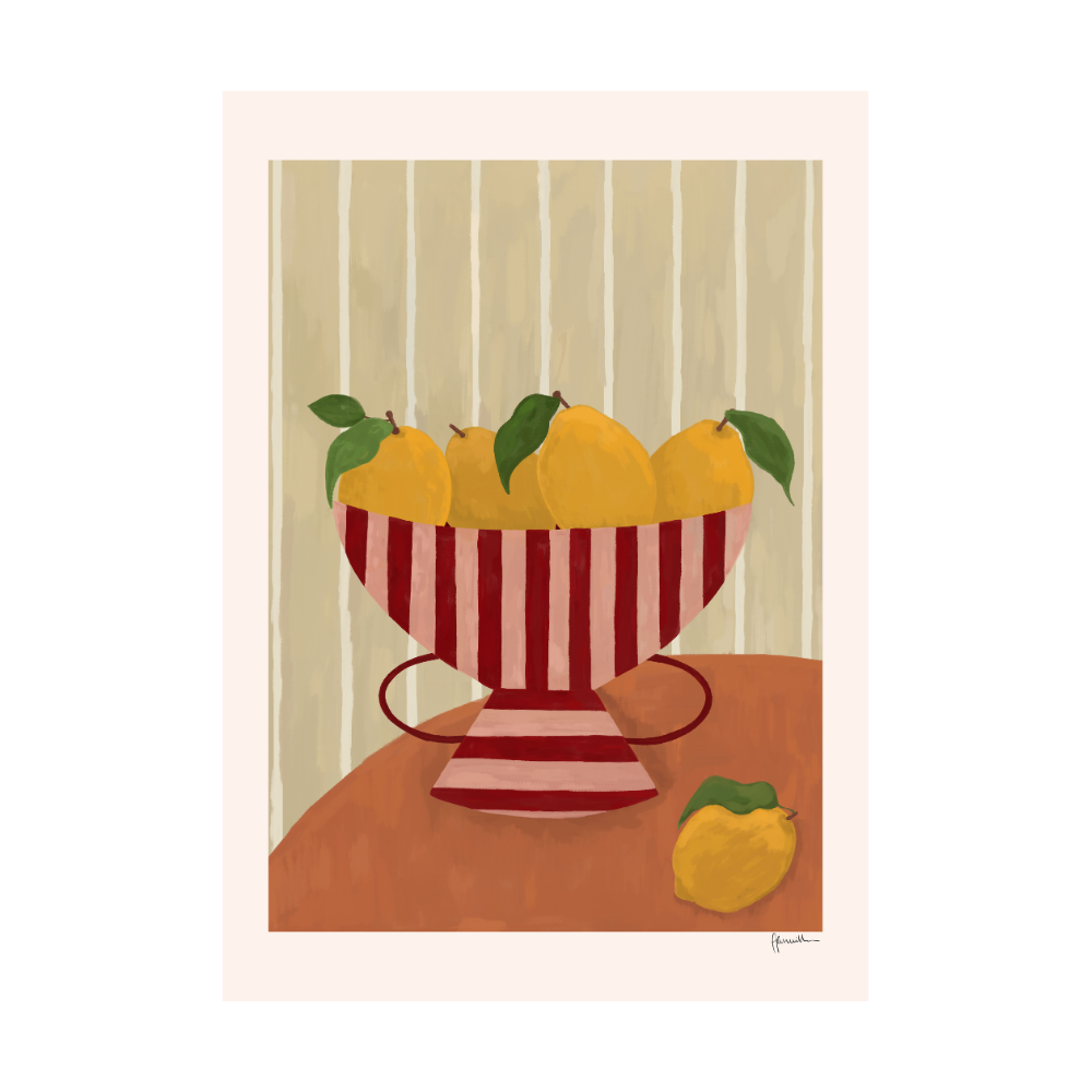 Lemons In Striped Bowl