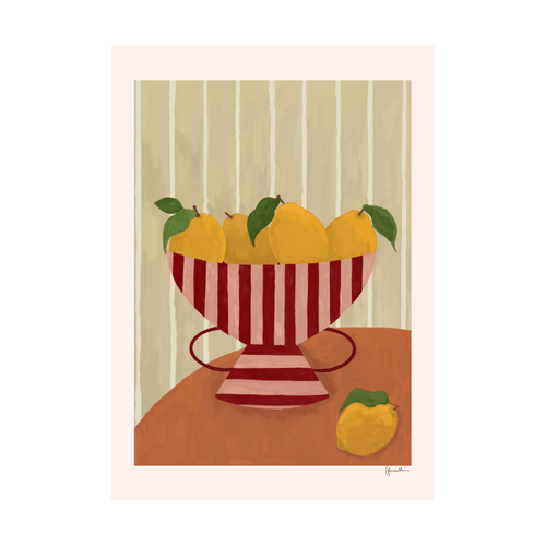 Lemons In Striped Bowl Print