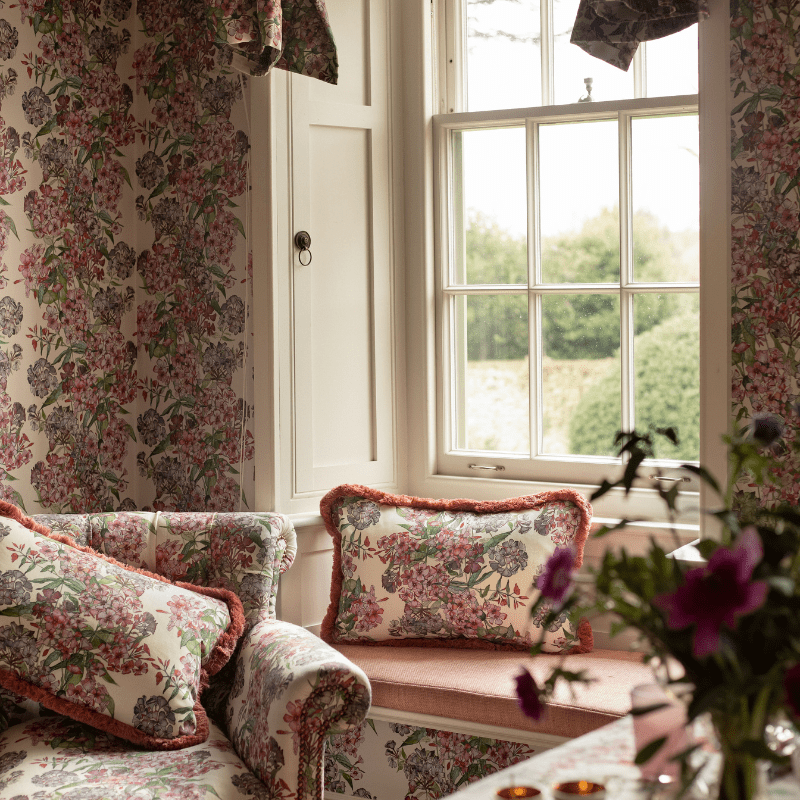 Mixed Phlox Cushion with Pink Cotton Trim