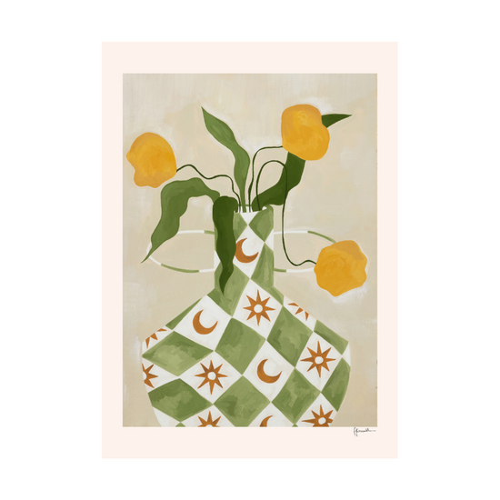 Yellow Flowers In Star Moon Vase Print