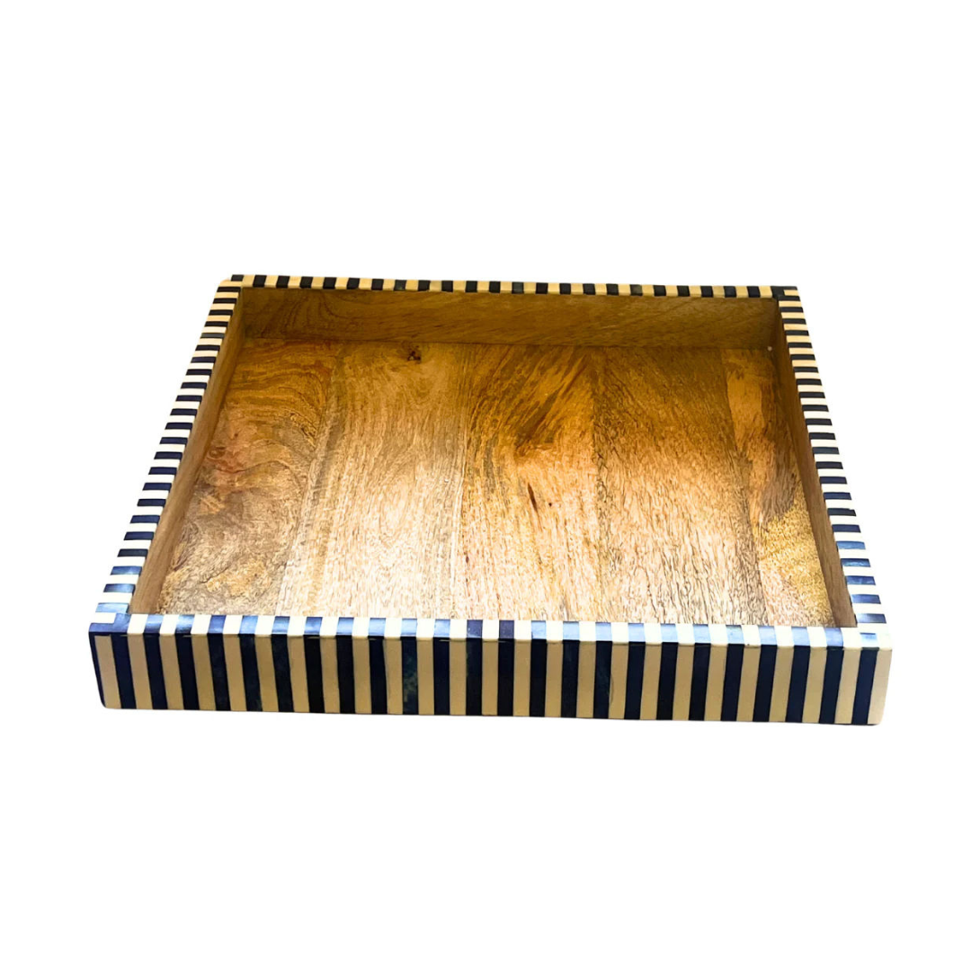 Square Inlay Tray | Large | Blue & White | Striped