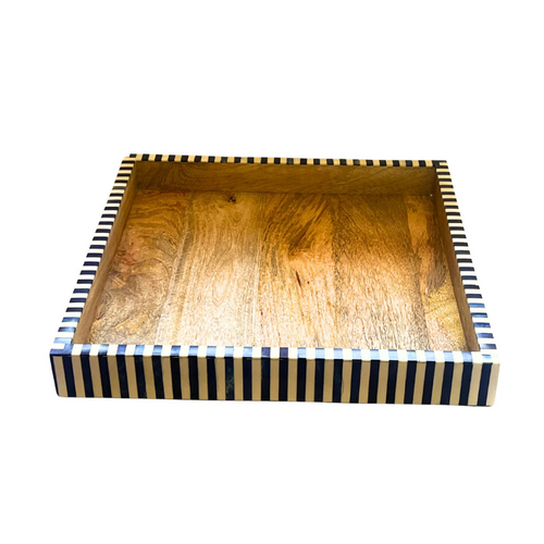 Square Inlay Tray | Large | Blue & White | Striped