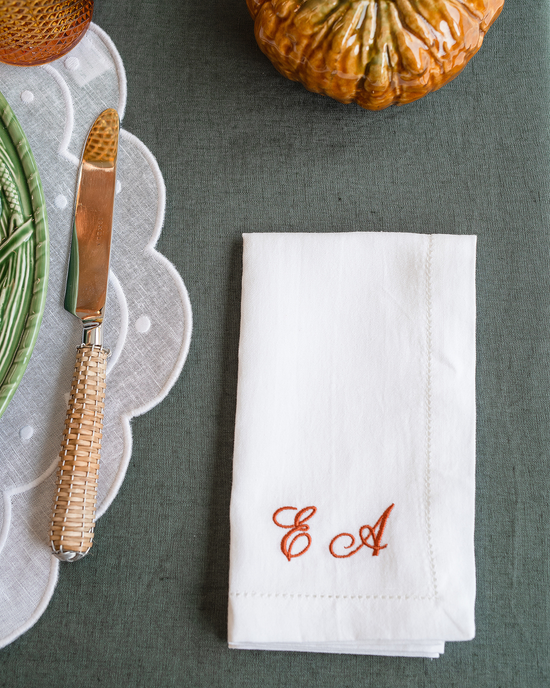 Personalised White Hemstitch Linen Napkin