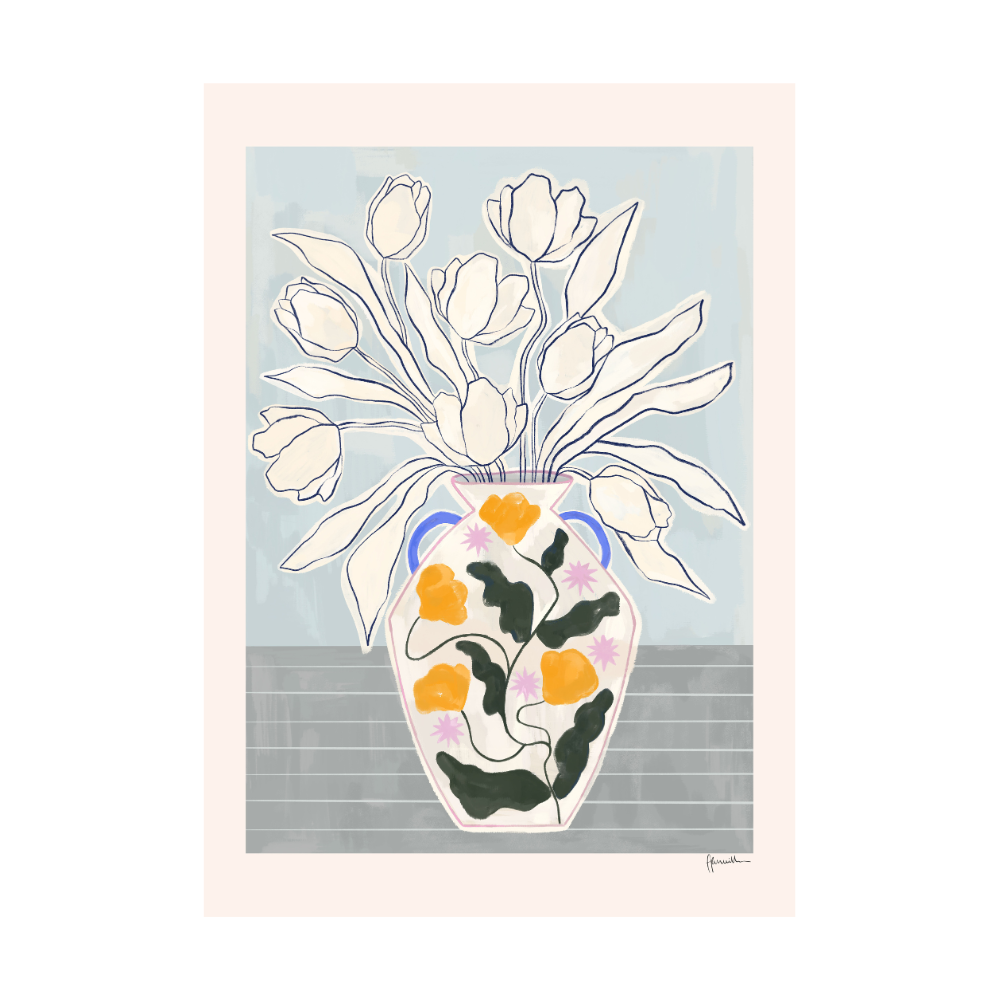 Tulips In Floral Star Vase Print