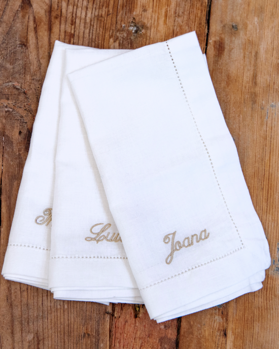 Personalised White Hemstitch Linen Napkin