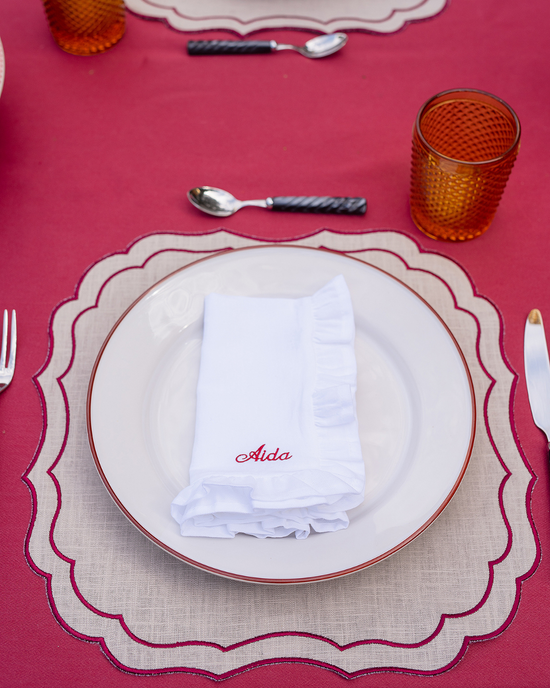 Personalised White Ruffle Linen Napkin