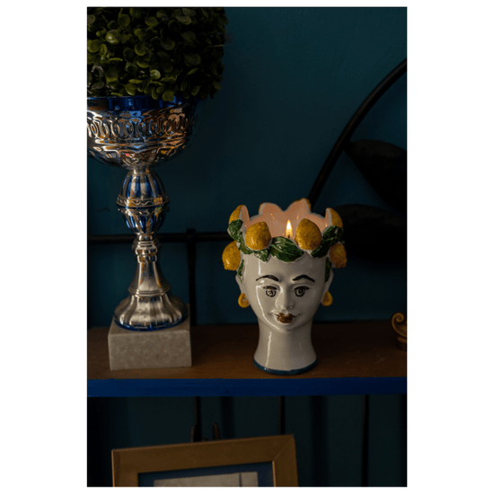 Handpainted Ceramic Candle Woman Head Lemon