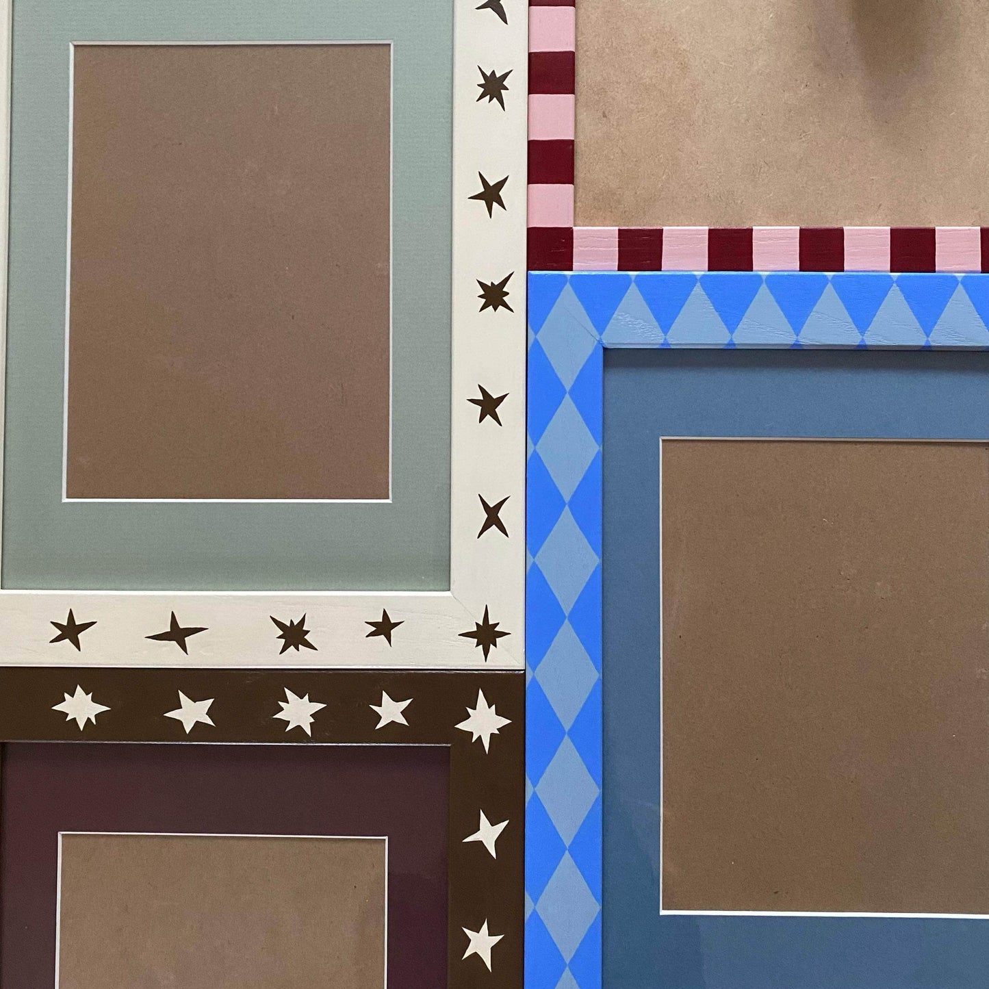 Painted Wood Picture Frame, Brown Wonky Stars