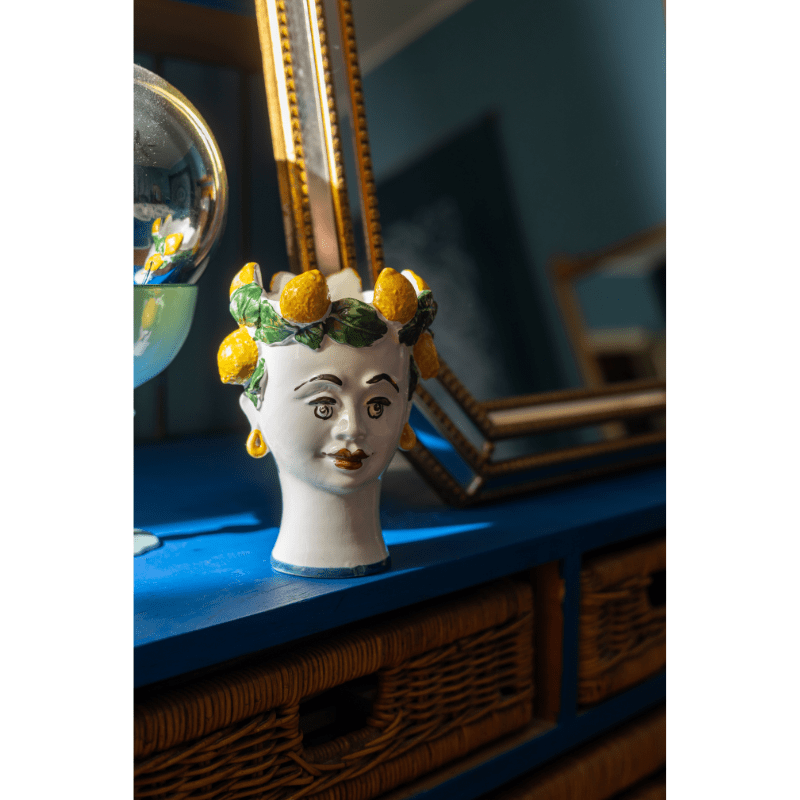 Handpainted Ceramic Candle Woman Head Lemon