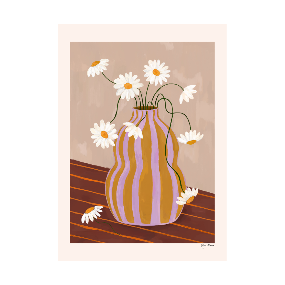 Daisies In Striped Vase Print