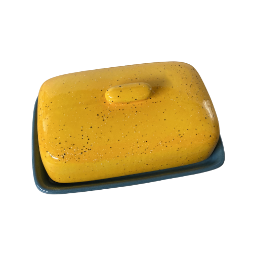 Yellow Butter Dish Lid with Grey Dish