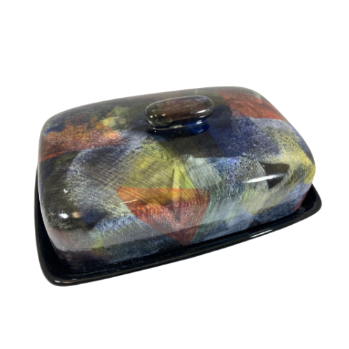 Butter Dish with Abstract Glaze Design