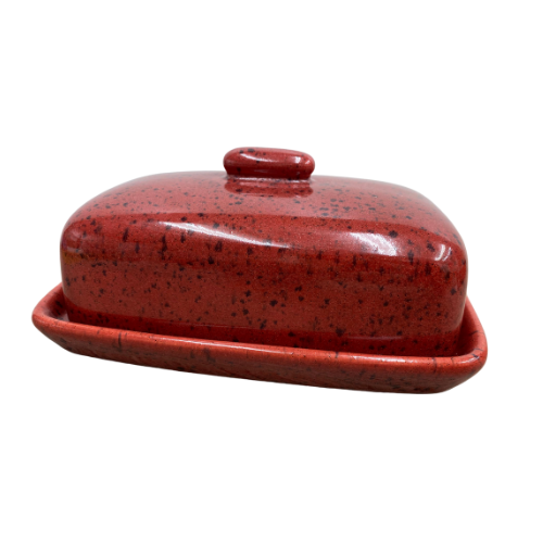 Butter Dish with Lid Speckled Red Glaze