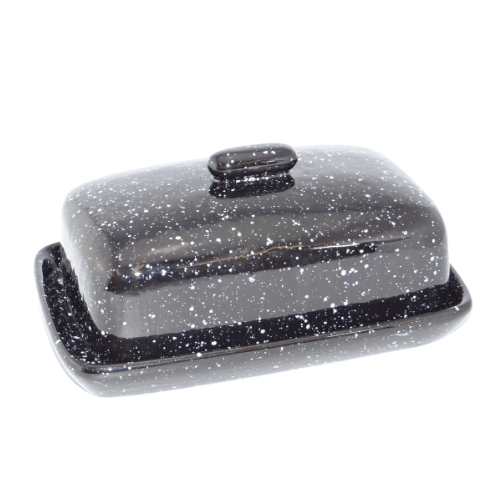 Butter Dish with Speckled Black Glaze