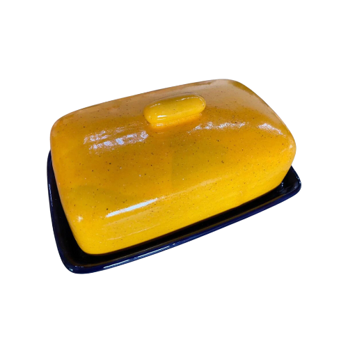 Butter Dish Yellow with Royal Blue Dish