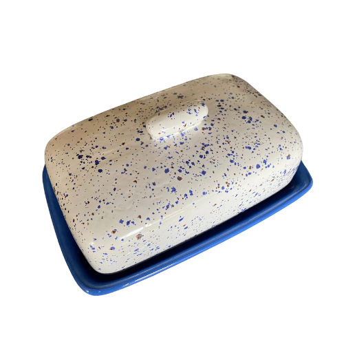 Butter Dish, Speckled Blue with Air Force Blue Dish