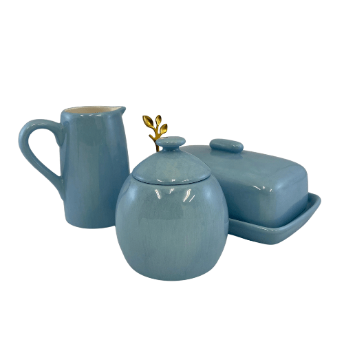 Butter Dish, Sugar Bowl and Cream Jug Set - Powder Blue