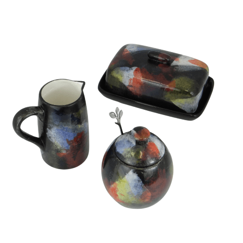 Butter Dish, Sugar Bowl and Milk Jug Set - Abstract Glaze