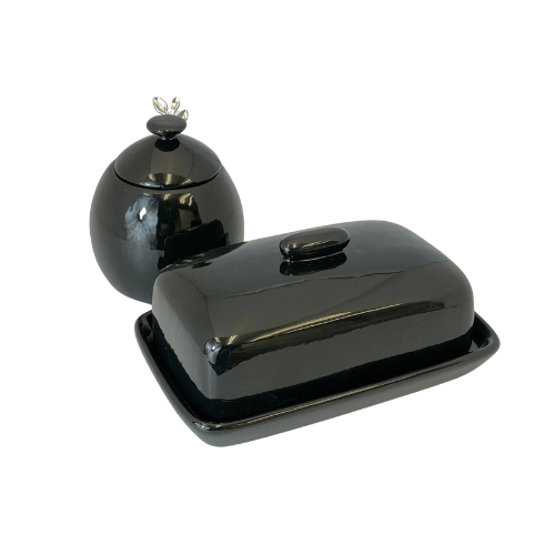 Butter Dish and Sugar Bowl Set - Jet Black Glaze