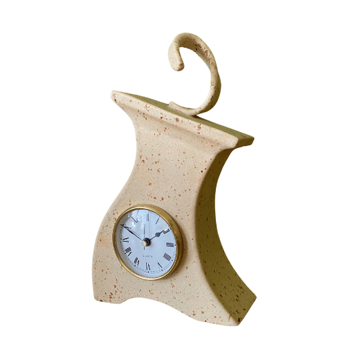 Ceramic Mantel Clock with Enclosed Face - Oatmeal Speckle