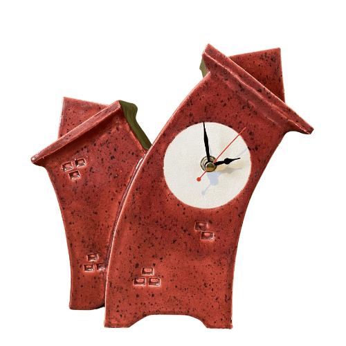 Double Ceramic Mantel Clock - Red Speckle Glaze