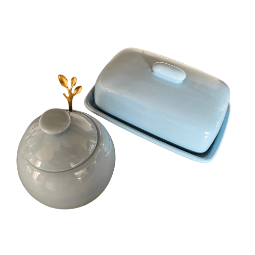 Butter Dish and Sugar Bowl Set - Powder Blue Glaze