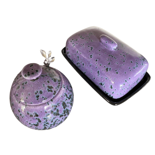 Butter Dish and Sugar Bowl Set - Speckled Purple