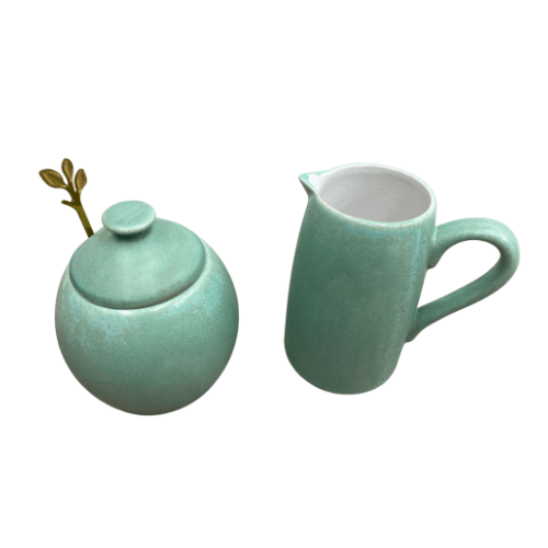 Sugar Bowl and Milk Jug Set Cornish Copper Glaze