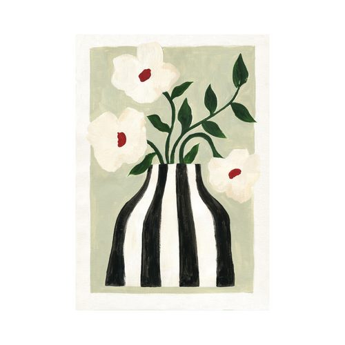 Striped Vase and White Flowers, Giclée Print