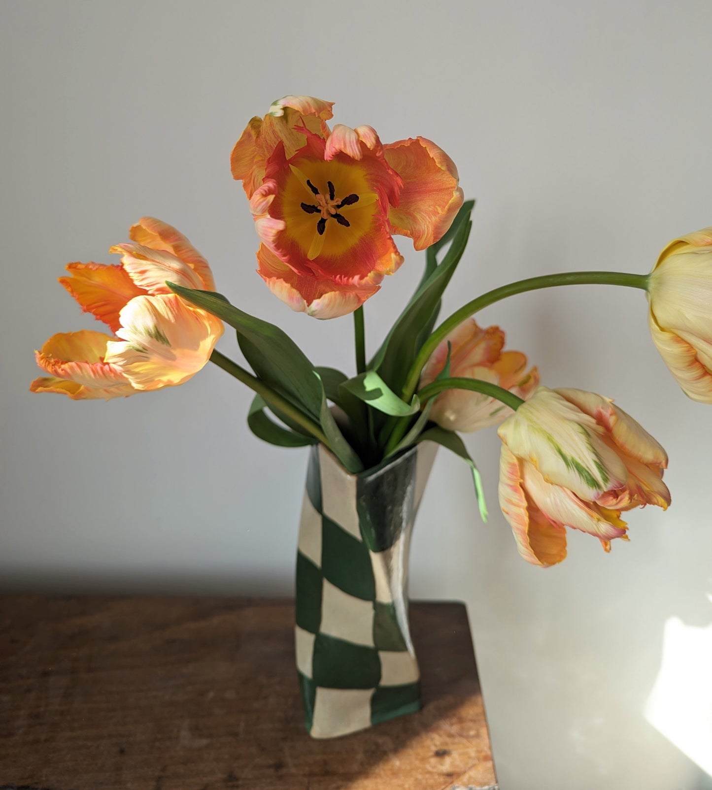 Green Check Twist Vase