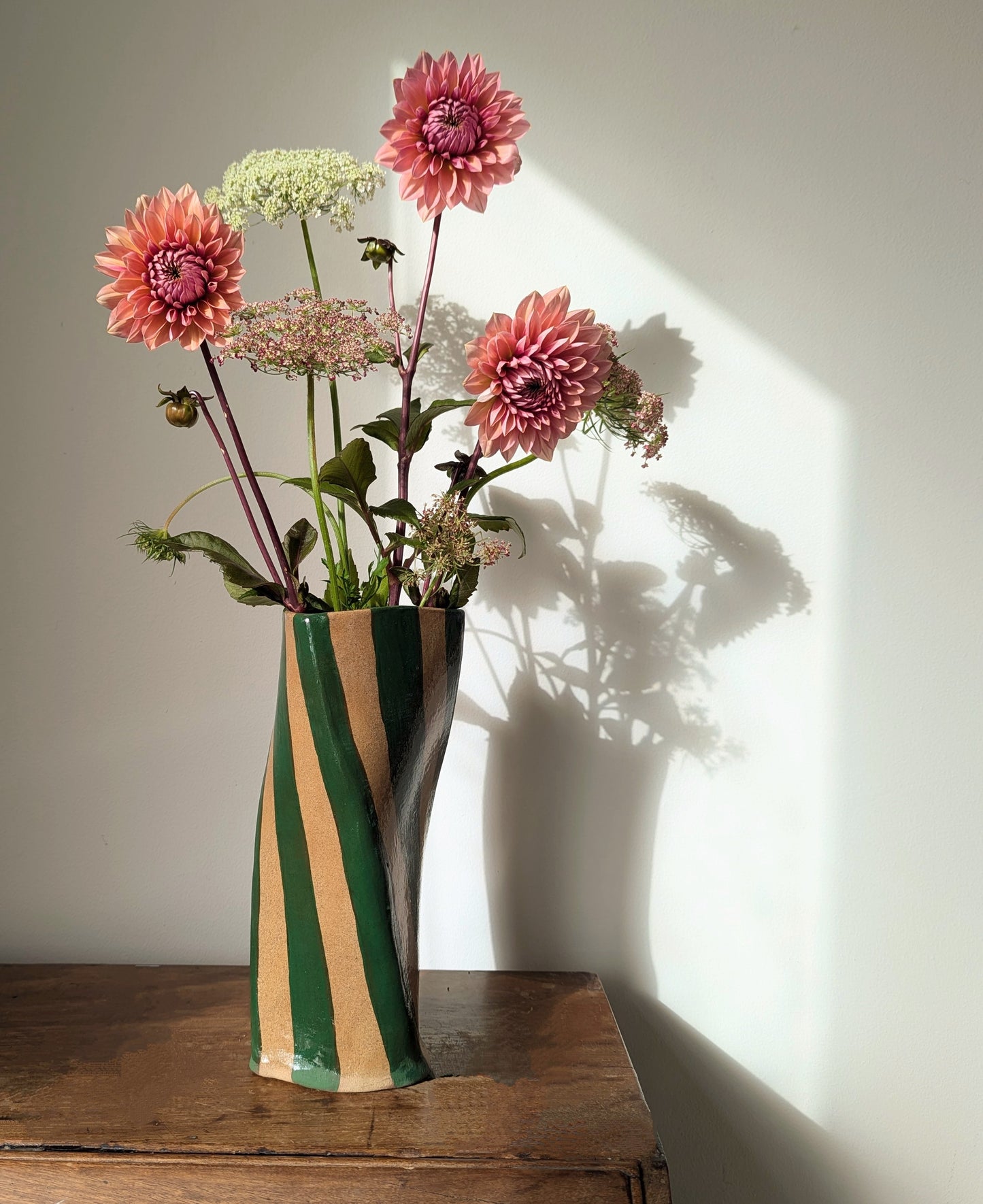 Green Stripe Twist Vase