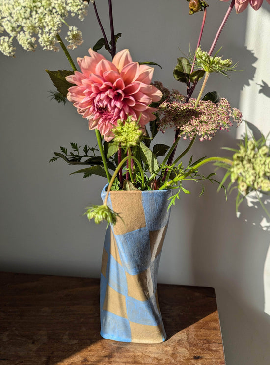 Baby Blue Check Twist Vase