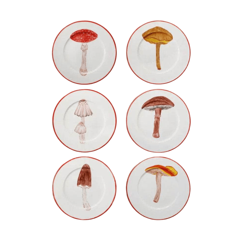 Mushrooms Set of 6 Plates, Dinner Size