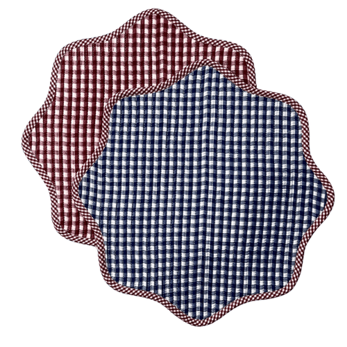 The Gingham Scallop Placemat - Burgundy And Navy