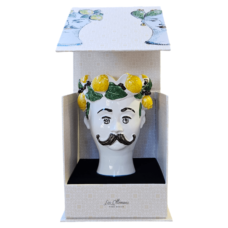 Handpainted Ceramic Candle Men Head Lemon