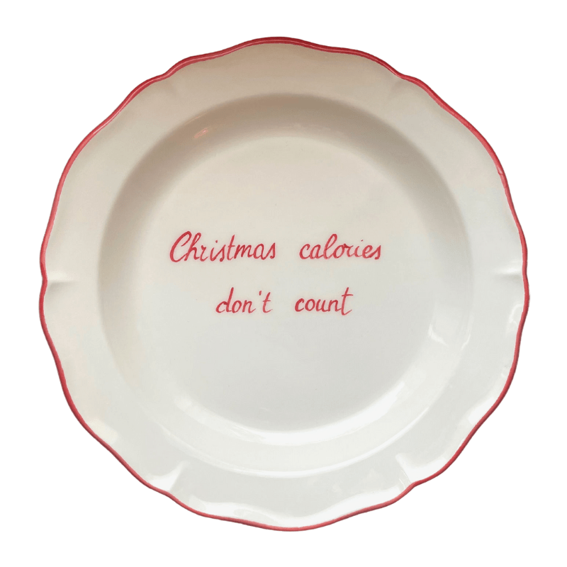 Ceramic "Christmas Calories Don't Count" Scalloped Plate | Set of 6