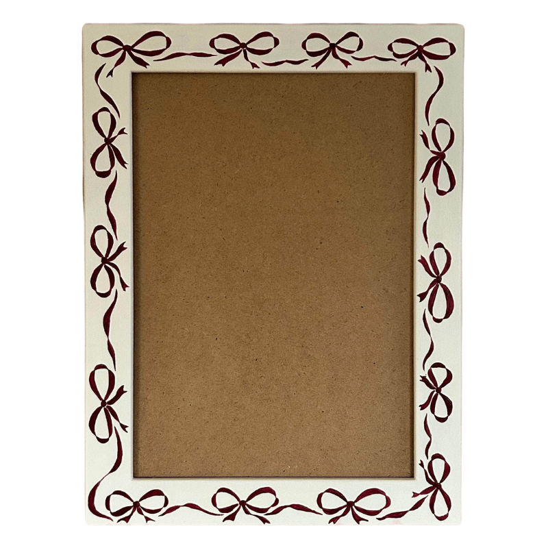 Painted Wood Picture Frame, Burgundy Bows