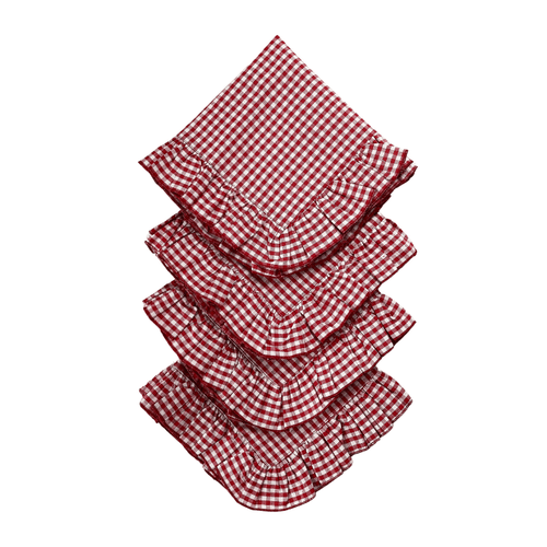 4 Gingham ruffle napkins with 4 Wicker Loveknot ties.