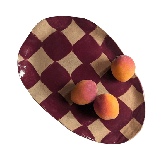 Burgundy Checks Serving Platter