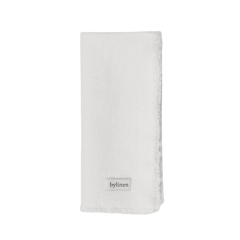 White Fringed Linen Napkin