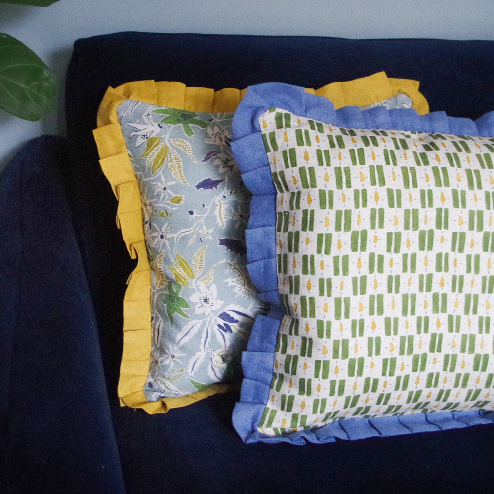 Printed Little Check Frill Cushion