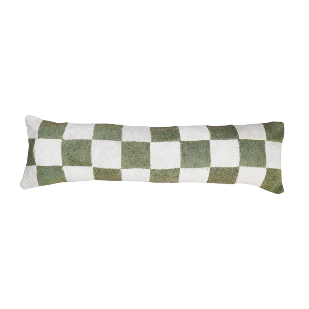 Green bolster towelling cushion