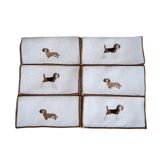 Puppy - Puppies Embroidery Cocktail Napkin Set (set of 6)