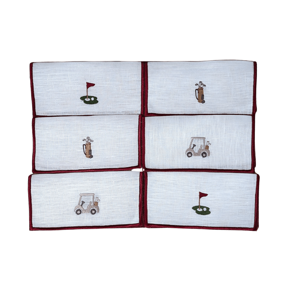 Golf - Golf Embroidery Cocktail Napkin Set (set of 6)