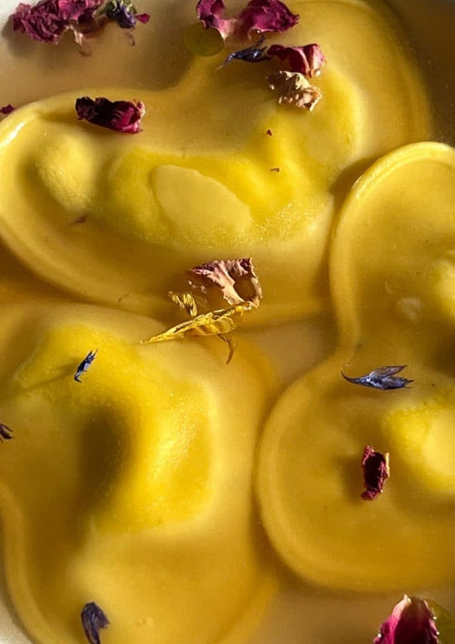 Heart-Shaped Ravioli in a Rich Parmesan Stock