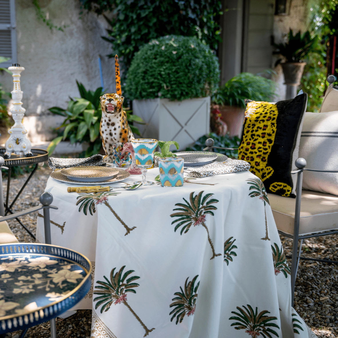 Handpainted Cotton Tablecloth Palm