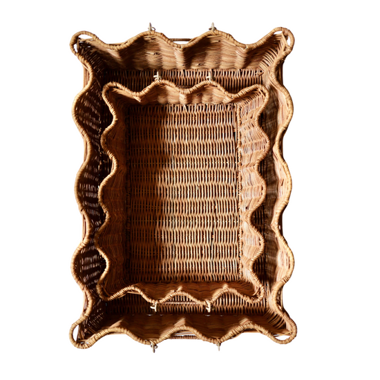 Scalloped Rattan Tray